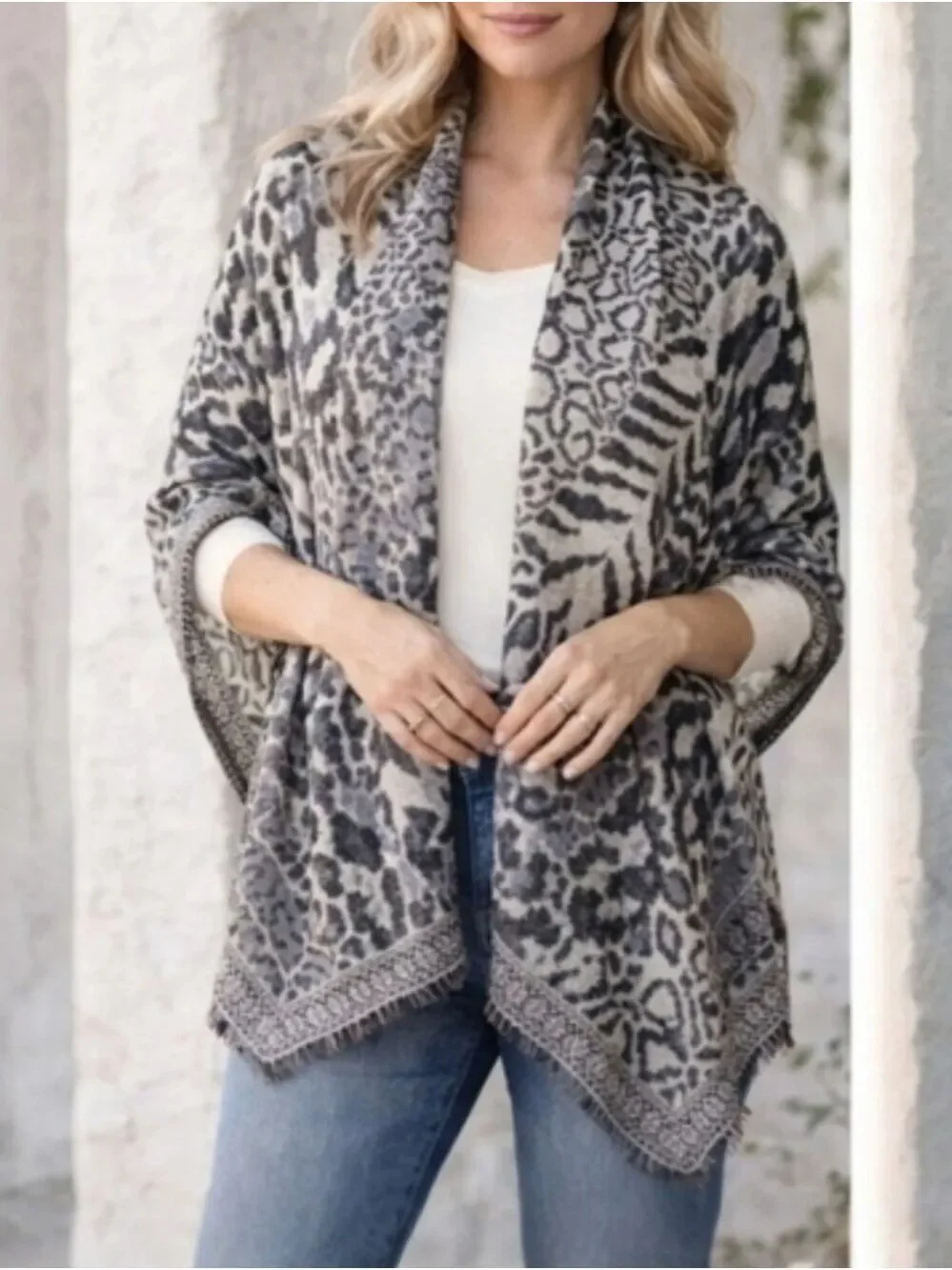 Modern Expressions Black & Taupe Animal Print Wrap Scarf 68